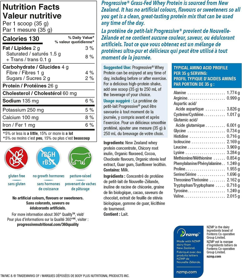 Progressive Grass Fed Whey Protein chocolate 850g