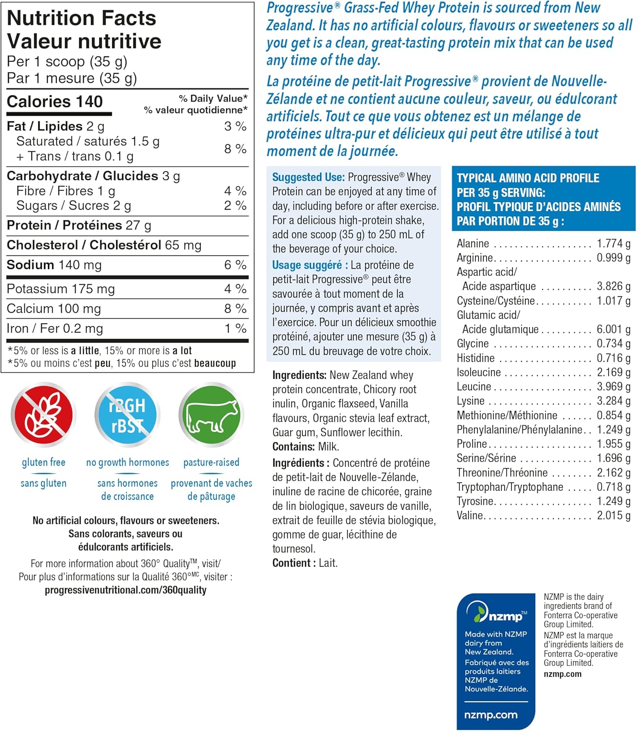 Progressive Grass Fed Whey Protein vanilla 850g