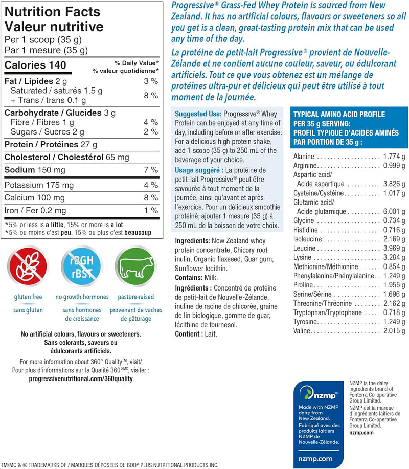 Progressive Grass Fed Whey Protein unflavoured 850g