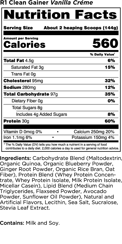 Rule 1 Clean Gainer - Vanilla Ice Cream 30 servings - Mass Gainer