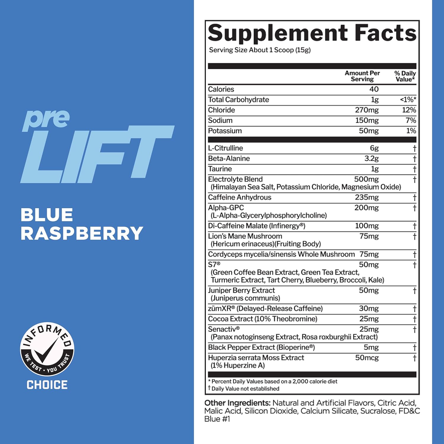 Rule 1 PreLift - Blue Raspberry 30 servings - Pre-Workout