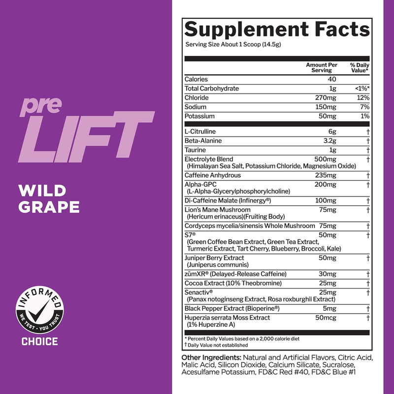 Rule 1 PreLift - Wild Grape 30 servings - Pre-Workout