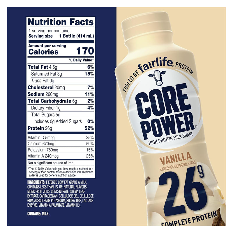 Fairlife Core Power High Protein Shake Vanilla / Pack of 12 / -