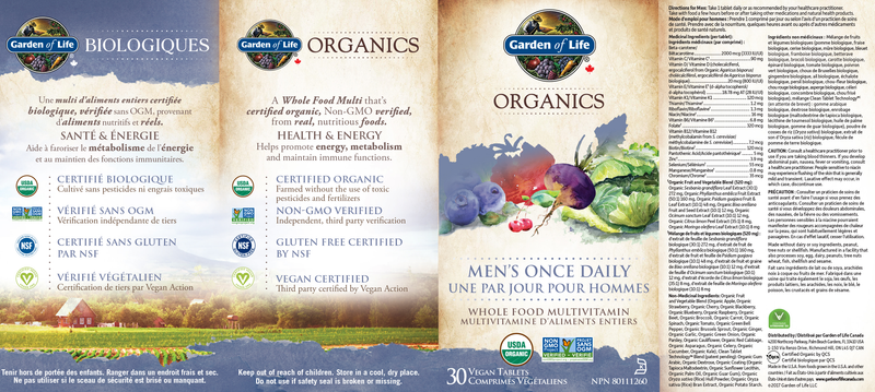 Mykind Organics Multivitamines pour hommes une fois par jour