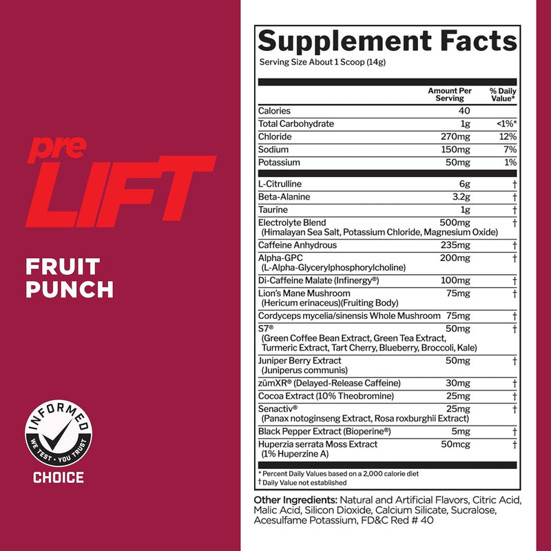 Rule 1 PreLift - Fruit Punch 30 servings - Pre-Workout