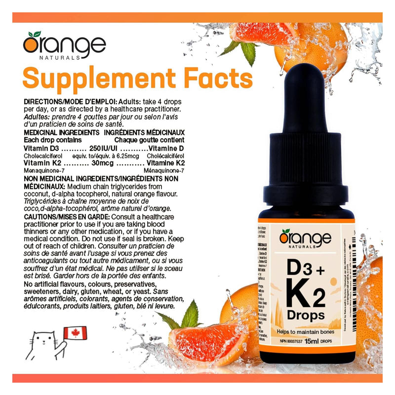 Orange Naturals D3 + K2 Drops 250IU/30mcg - Orange 15 ml - Multivitamin
