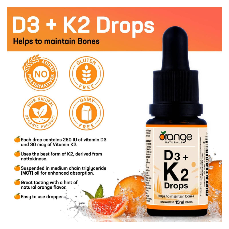 Orange Naturals D3 + K2 Drops 250IU/30mcg - Orange 15 ml - Multivitamin