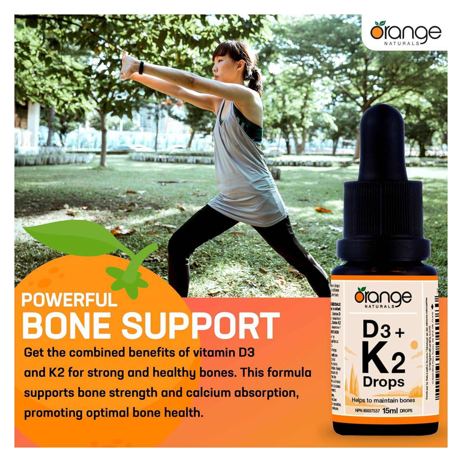 Orange Naturals D3 + K2 Drops 250IU/30mcg - Orange 15 ml - Multivitamin