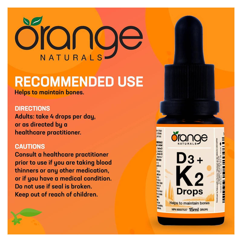 Orange Naturals D3 + K2 Drops 250IU/30mcg - Orange 15 ml - Multivitamin