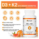 Orange Naturals D3 + K2 Softgels with Organic Coconut Oil - 90 Softgels - Multivitamin