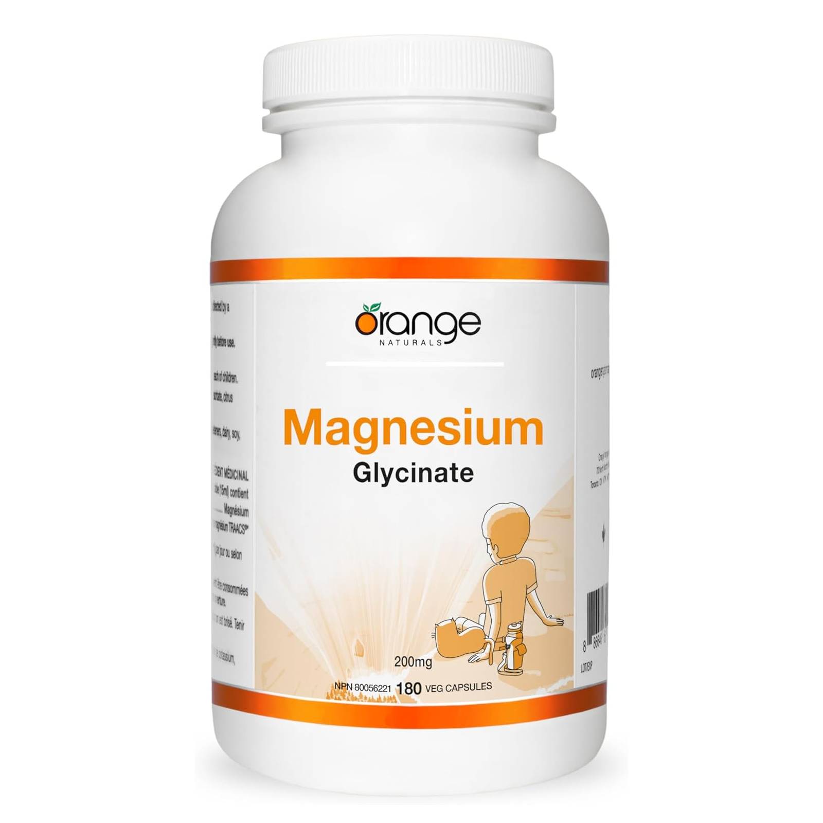 Orange Naturals Magnesium Glycinate 200mg - 180 Vegetarian Capsules - Magnesium