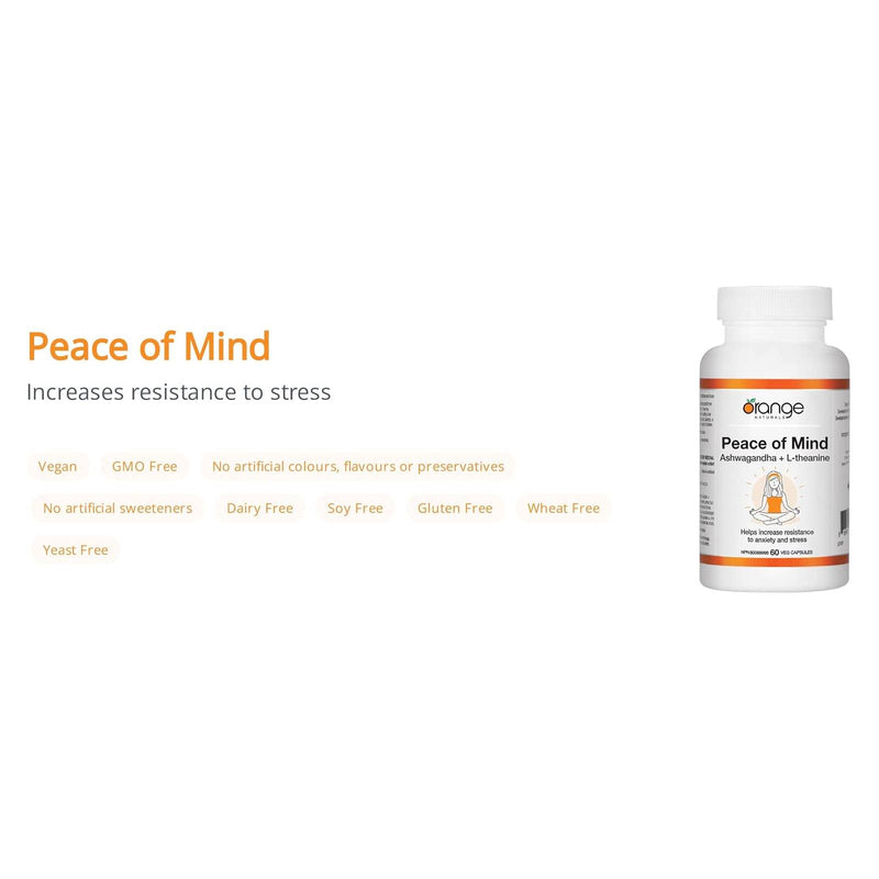 Orange Naturals Peace of Mind Ashwagandha + L-Theanine - 60 Vegetarian Capsules - Herbals