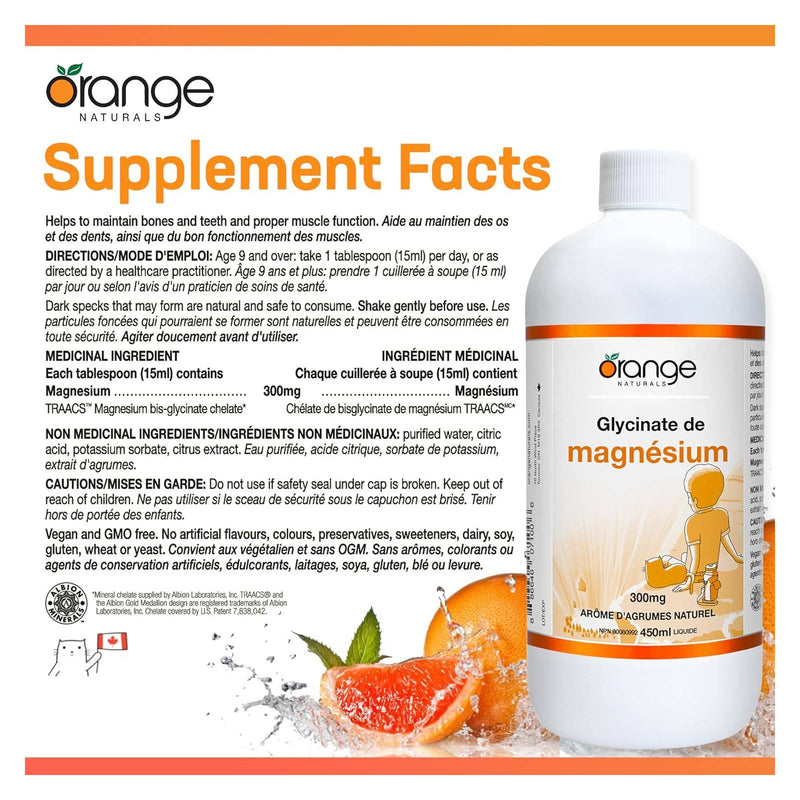 Orange Naturals Magnesium Glycinate 300mg - Citrus 450 ml - Magnesium