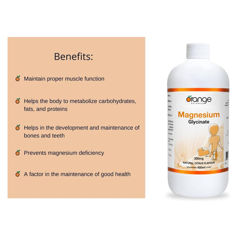 Orange Naturals Magnesium Glycinate 300mg - Citrus 450 ml - Magnesium