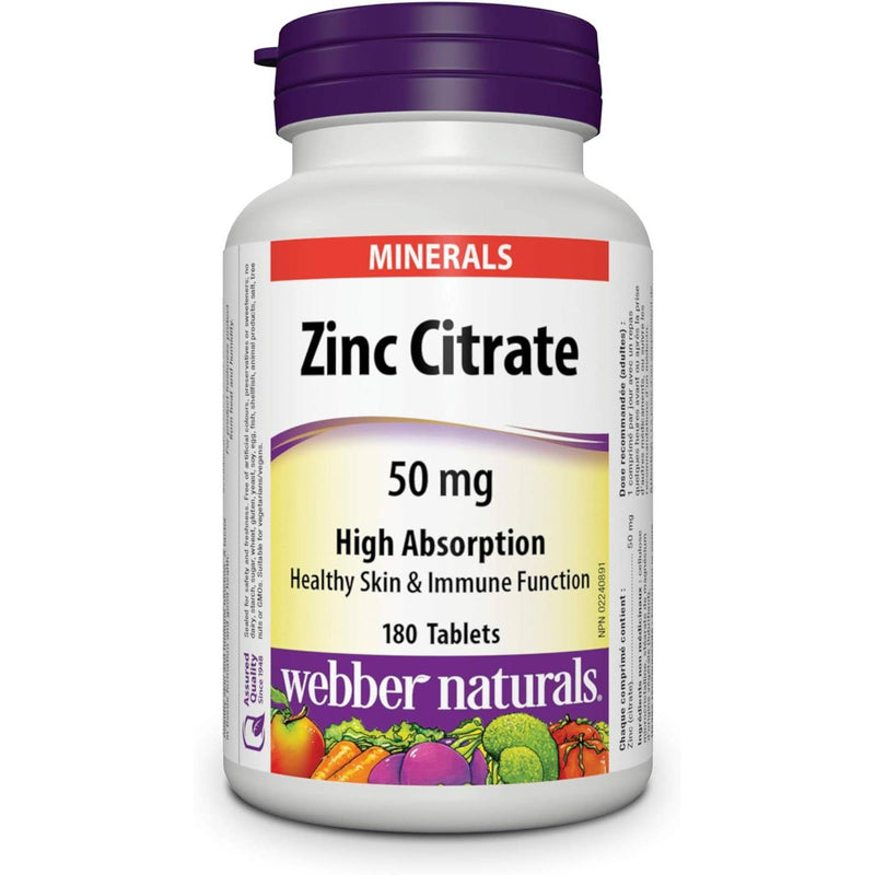 Webber Naturals Zinc Citrate 50 mg 180 Tablets