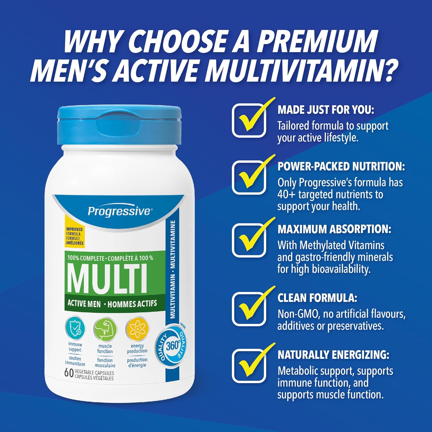 Progressive Multivitamins For Active Men - 60 vegetable capsules - Men's Health