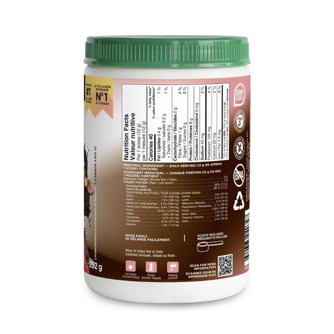 Organika Enhanced Collagen Protein - Dark Chocolate Strawberry 252 g - Collagen