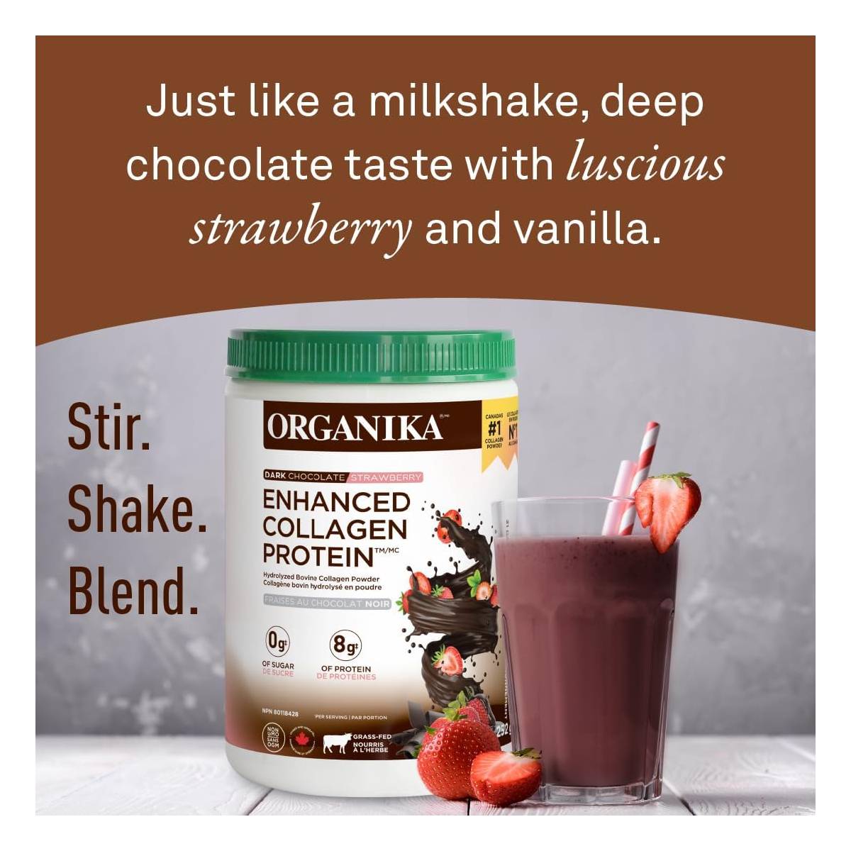 Organika Enhanced Collagen Protein - Dark Chocolate Strawberry 252 g - Collagen