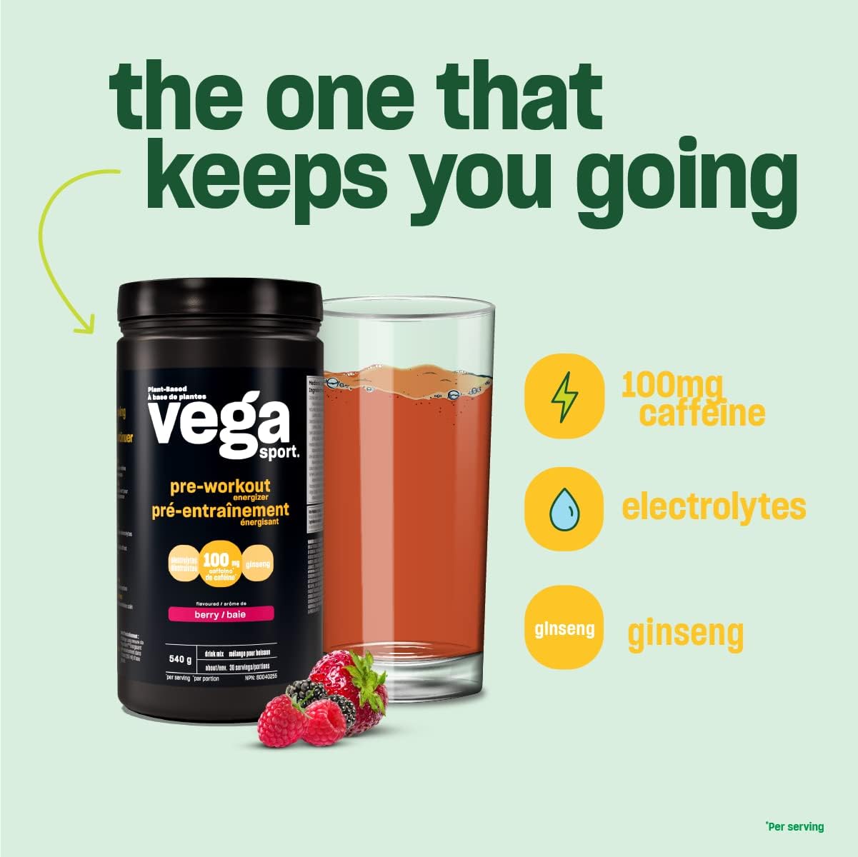 Vega Sport Pre-Workout Energizer - Berry 540g - Pre-workout