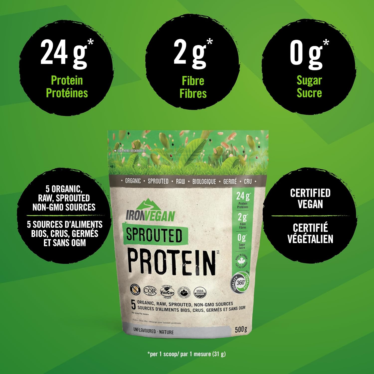 Iron Vegan Sprouted Protein - Unflavoured 500g - Protein Powder