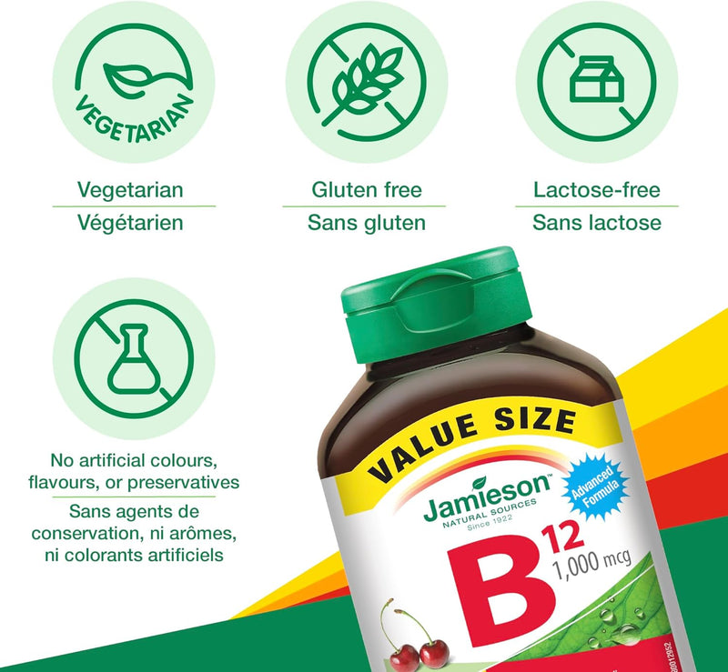 Jamieson Vitamin B12 Fast-Dissolving - 2500mcg 10 Tablets Cherry - Vitamin B