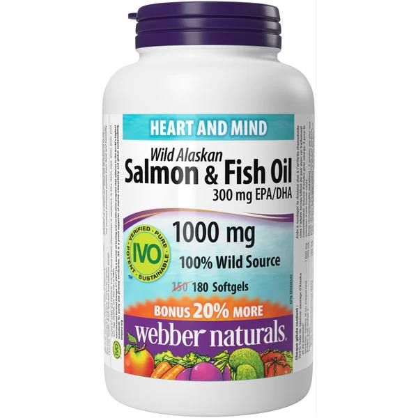 Webber Naturals Wild Alaskan Salmon & Fish Oil 300 mg EPA/DHA 1000 mg 180 Softgels