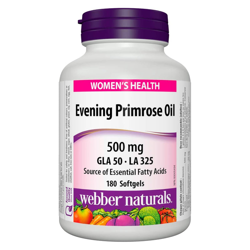 Webber Naturals Evening Primrose Oil GLA 50 · LA 325 500 mg 180 Softgels