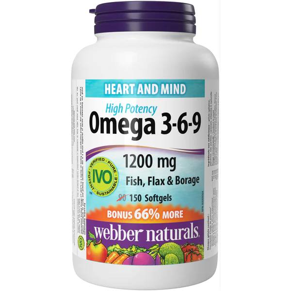 Webber Naturals Omega 3-6-9 High Potency Fish, Flax & Borage 1200 mg 150 Softgels