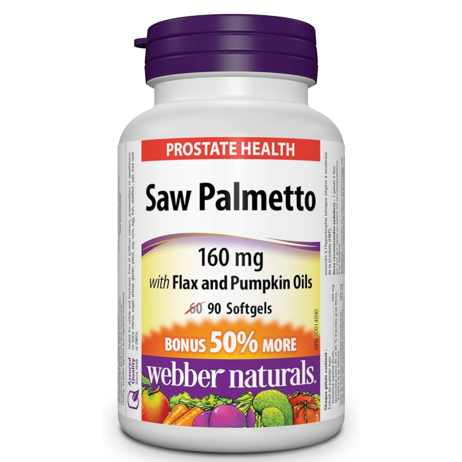 Webber Naturals Saw Palmetto with Flax and Pumpkin Oils 160 mg 90 Softgels