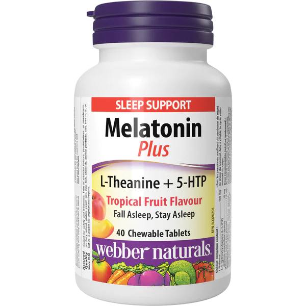 Webber Naturals Melatonin Plus L-Theanine + 5-HTP Tropical 40 Chewable  tablets / Fruit Flavour