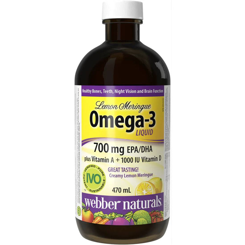 Webber Naturals Omega-3 Plus Vitamin A + 1000 IU Vitamin D 700 mg EPA/DHA 470mL / Lemon Meringue