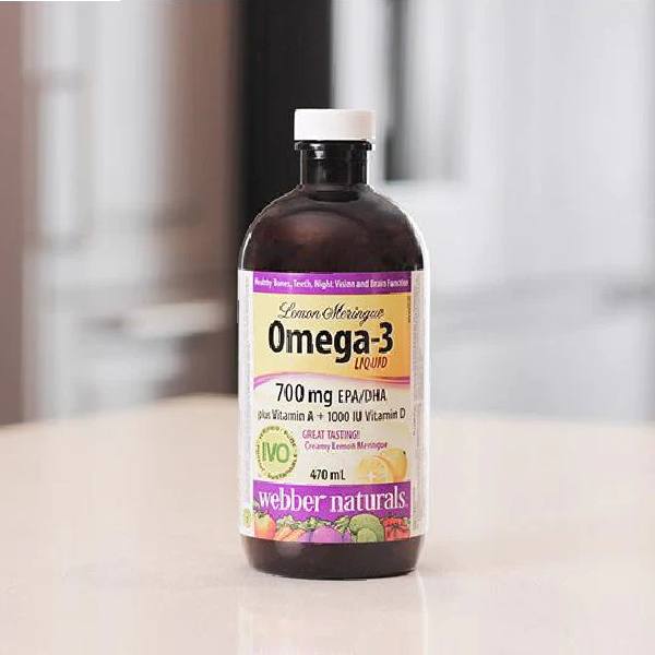 Webber Naturals Omega-3 Plus Vitamin A + 1000 IU Vitamin D 700 mg EPA/DHA 470mL / Lemon Meringue