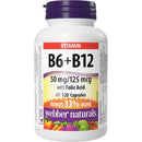 Webber Naturals Vitamin B6+B12 with Folic Acid 50 mg/125 mcg - 120 Capsules - Vitamin B