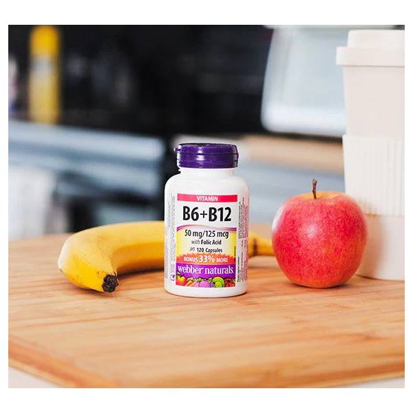 Webber Naturals Vitamin B6+B12 with Folic Acid 50 mg/125 mcg 120 Capsules