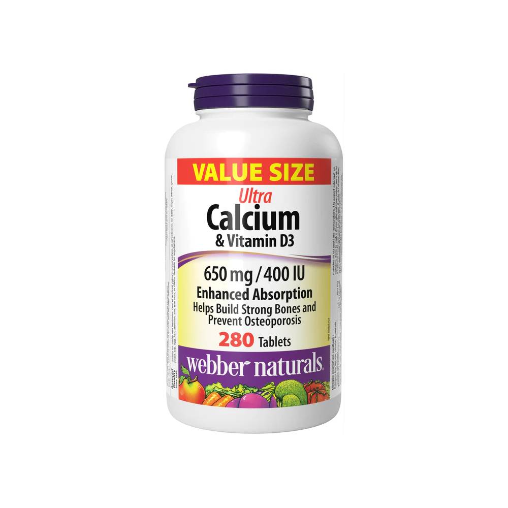 Webber Naturals Ultra Calcium & Vitamin D3 Enhanced Absorption 650 mg / 400 IU 280 Tablets
