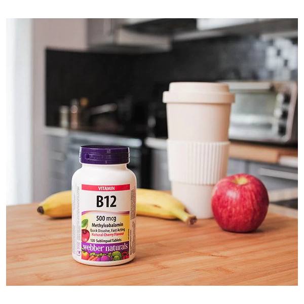 Webber Naturals Vitamin B12 500 mcg 120 Sublingual Tablets / Natural Cherry Flavour