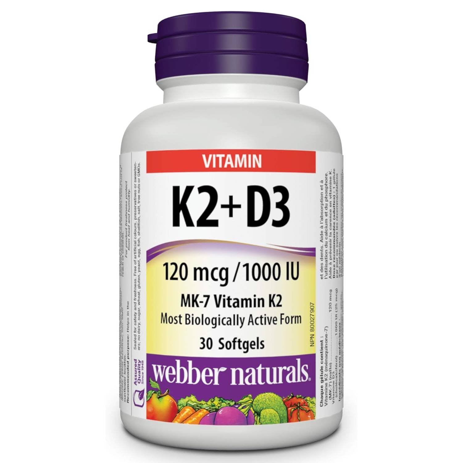 Webber Naturals Vitamin K2 + D3 120 mcg/1000 IU 30 Softgels