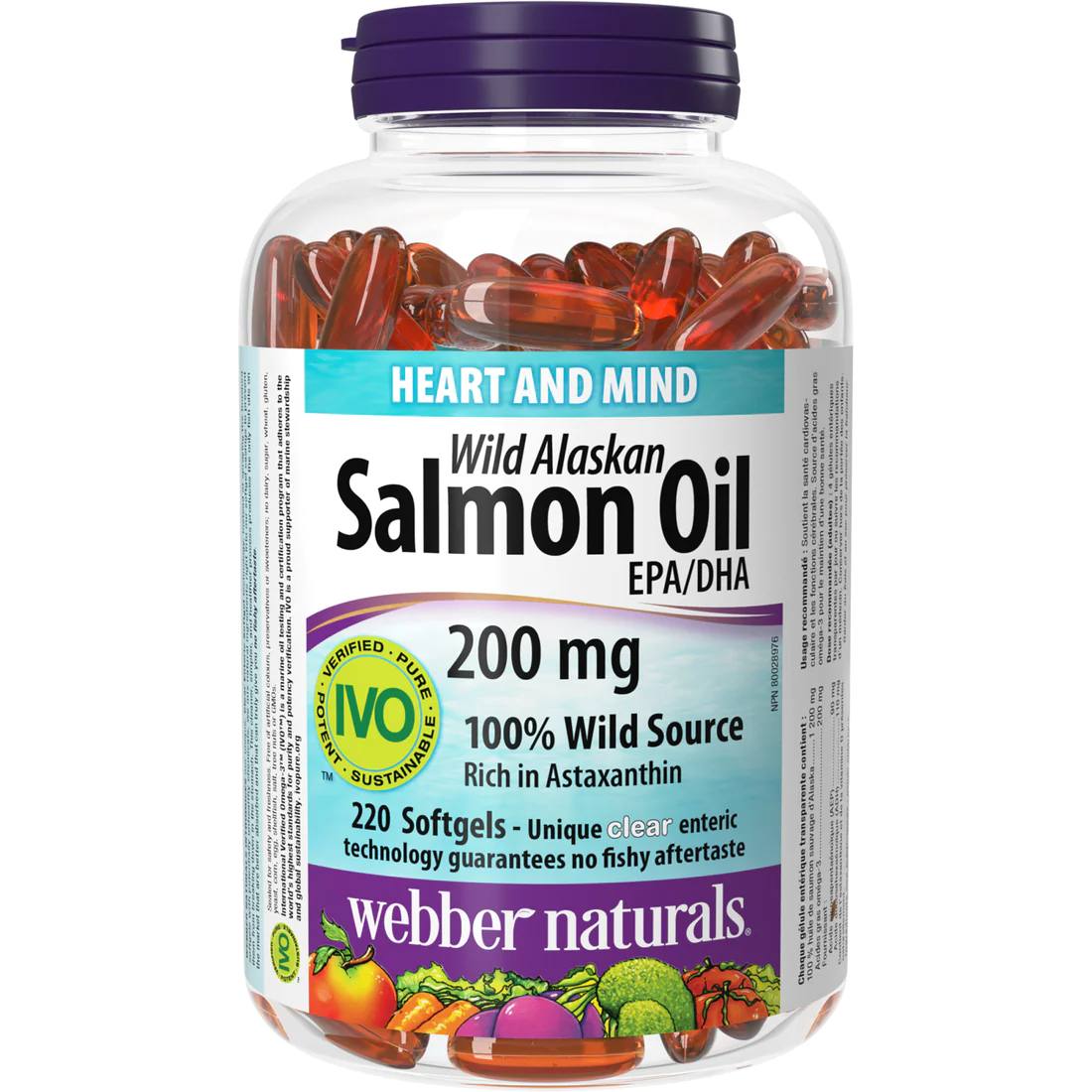 Webber Naturals Wild Alaskan Salmon Oil 200 mg EPA/DHA - 220 Softgels - Fatty Acids