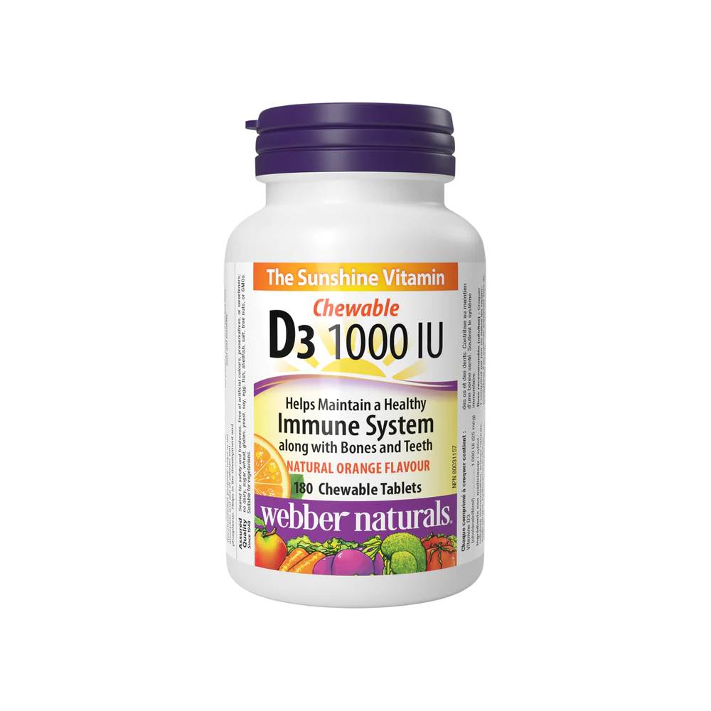 Webber Naturals Vitamin D3 Chewable 1000 IU 180 Chewable Tablets / Natural Orange Flavour