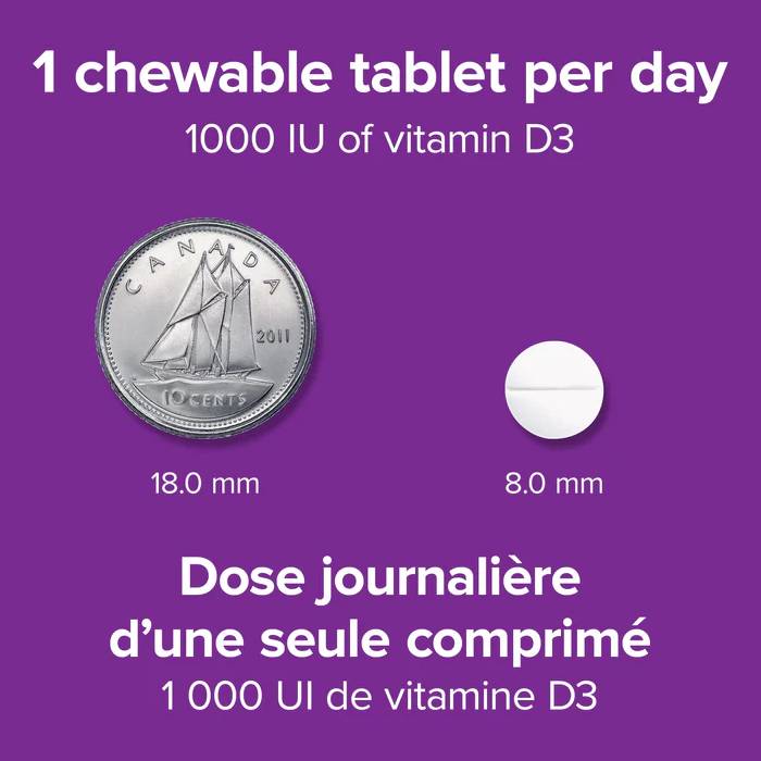 Webber Naturals Vitamin D3 Chewable 1000 IU 180 Chewable Tablets / Natural Orange Flavour