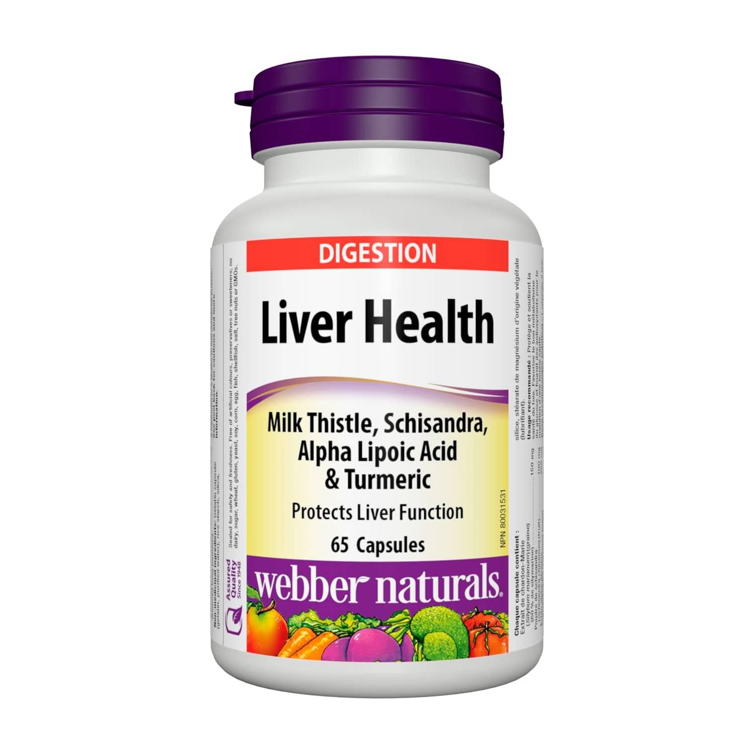 Webber Naturals Liver Health Milk Thistle, Schisandra, Alpha Lipoic Acid & Turmeric 65 Capsules