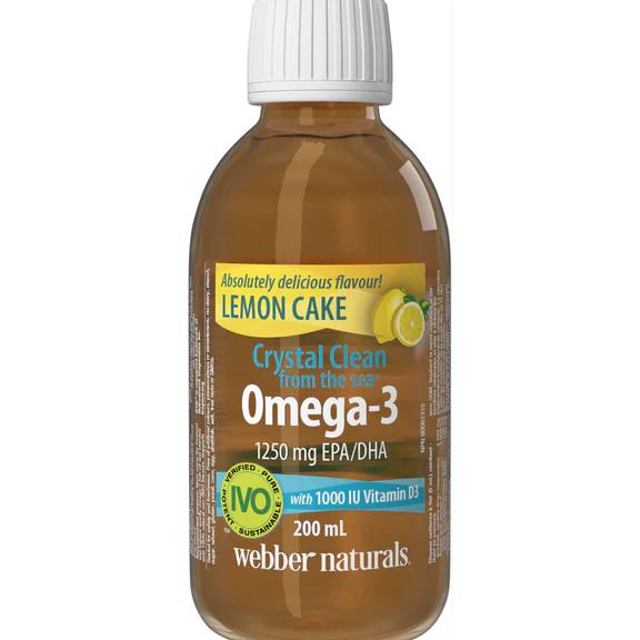 Webber Naturals Crystal Clean from the sea® Omega-3 with 1000 IU Vitamin D3 1250 mg EPA/DHA 200mL / Lemon Cake