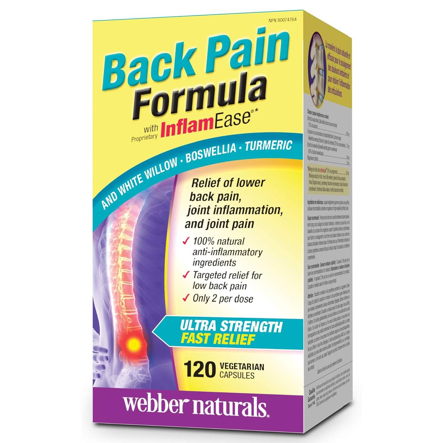 Webber Naturals Back Pain Formula 120 vegetarian capsules