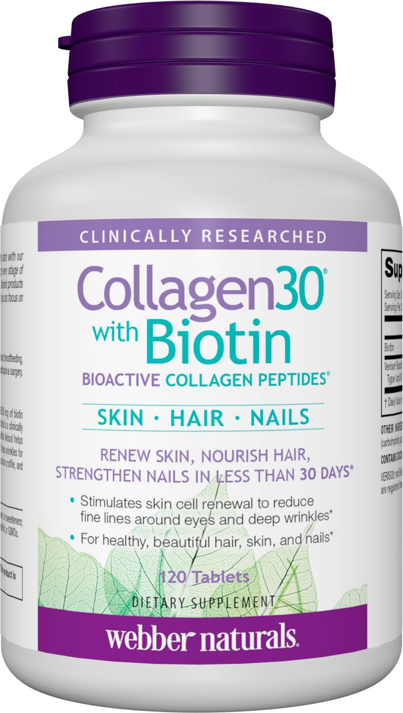 Webber Naturals Collagen30® with Biotin Bioactive Collagen Peptides 120 Tablets