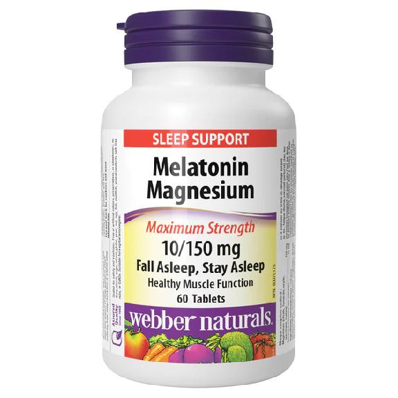 Webber Naturals Melatonin Magnesium Maximum Strength 10/150 mg 60 Tablets