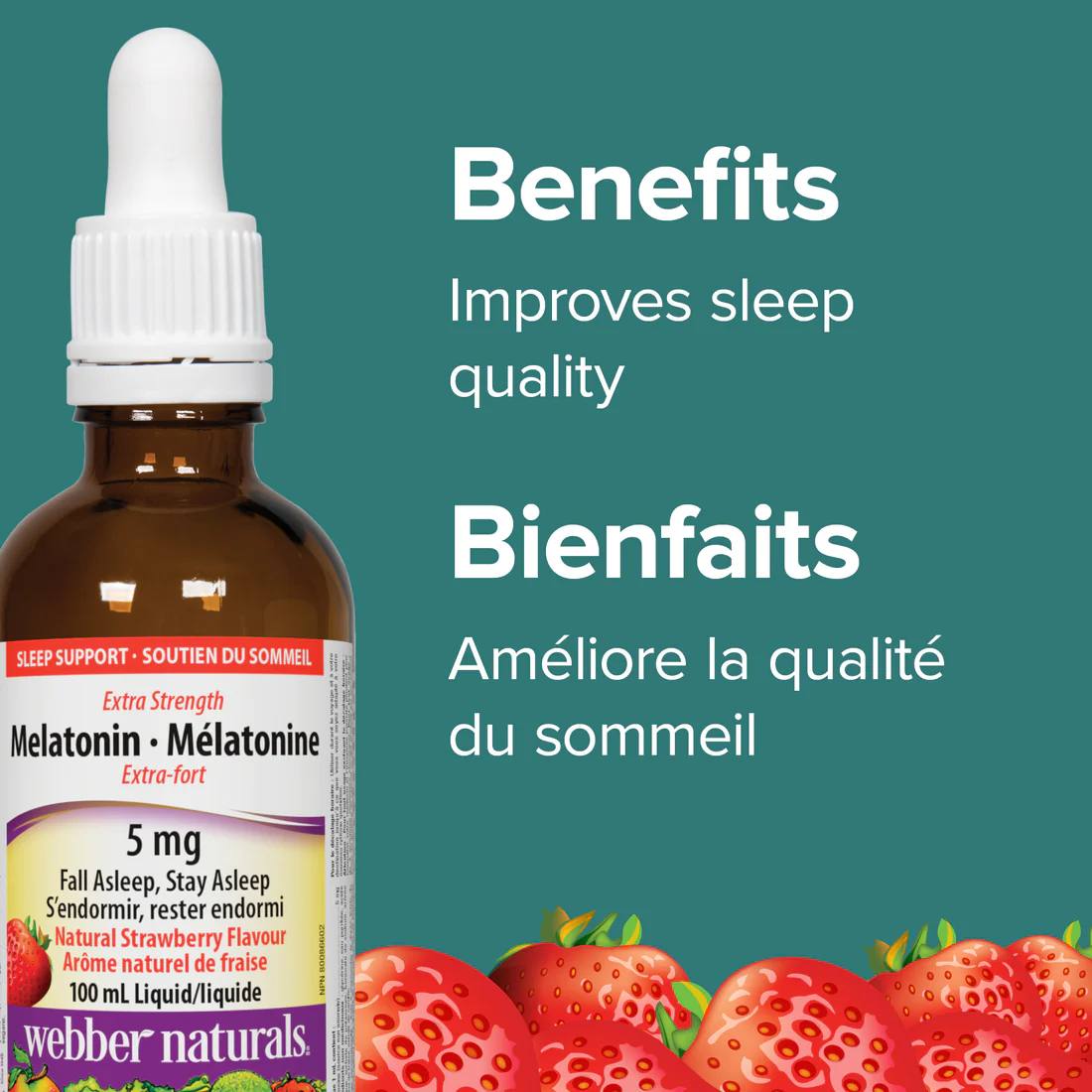 Webber Naturals Melatonin Extra Strength 5 mg 100mL / Natural Strawberry