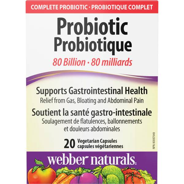 Webber Naturals Probiotic 80 Billion 8 Probiotic Strains 20 vegetarian capsules