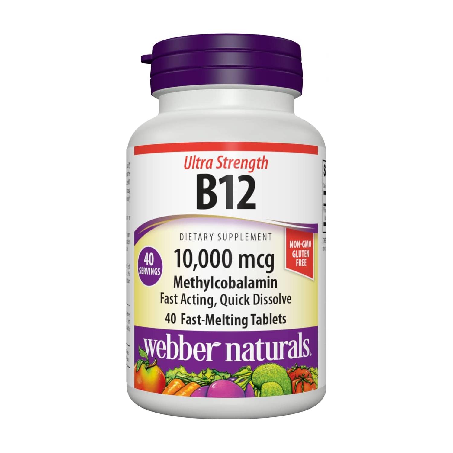 Webber Naturals B12 Ultra-Strength 10,000 mcg - 40 Sublingual Tablets Cherry Flavour - Vitamin B