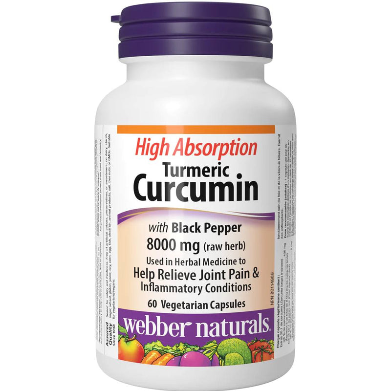 Webber Naturals Turmeric Curcumin High Absorption with Black Pepper 8000 mg (raw herb) 60 vegetarian capsules