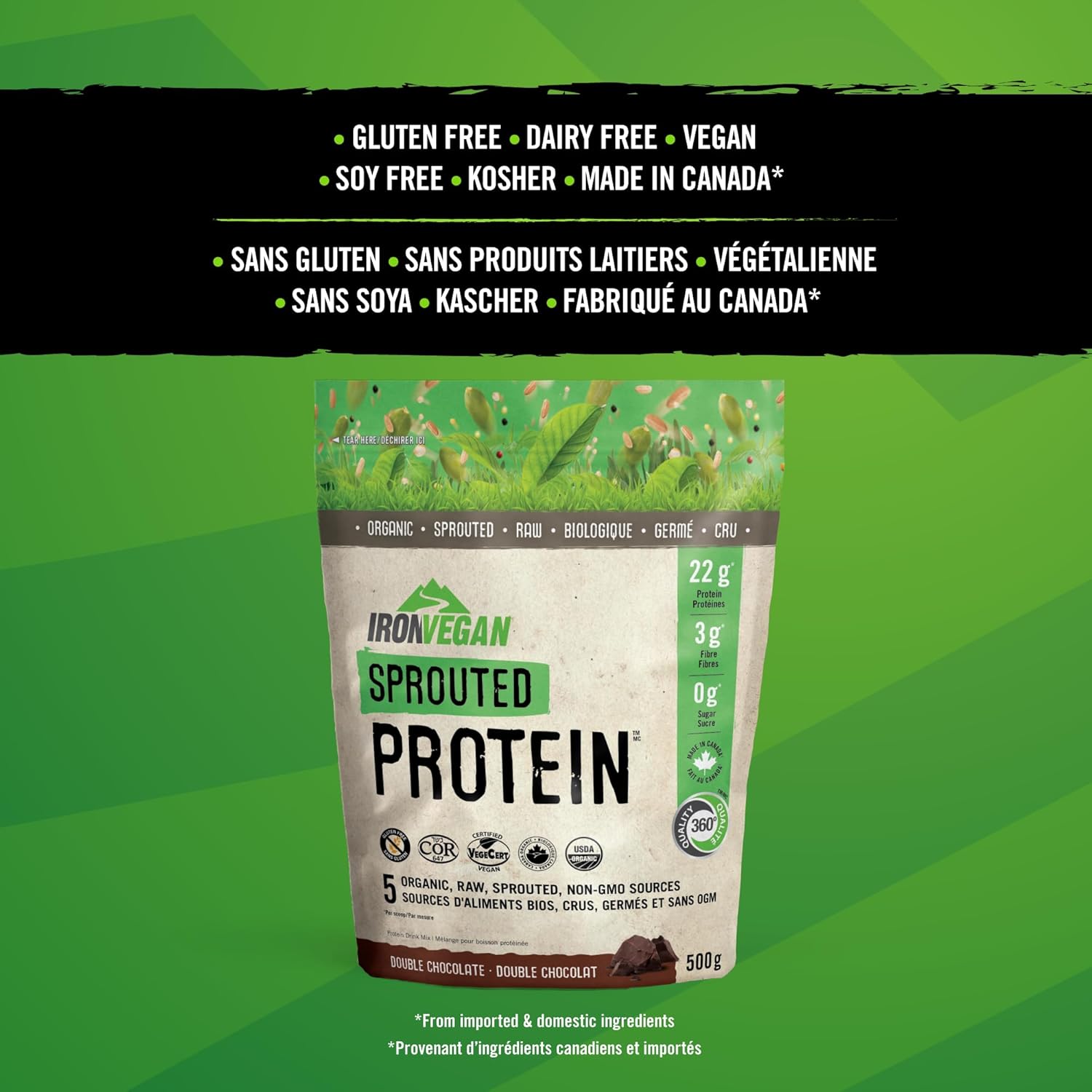 Iron Vegan Sprouted Protein - Chocolate 500g - Protein Powder